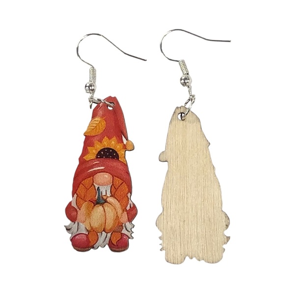 Set Of Three Wooden Gnome Fall Earrings - Picture 4 of 10